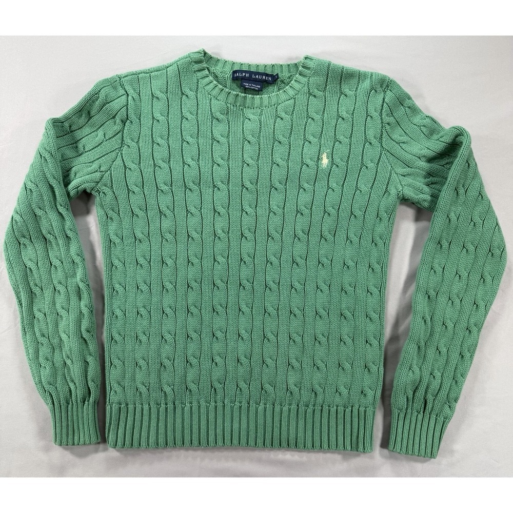 Ralph Lauren Women's Green Cable-Knit Crew Neck Long Sleeve Cotton Sweater S - Picture 2 of 7